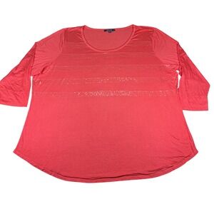 Kelly Clinton Kelly Coral Sequin Top Womens 3X Stretch 3/4 Sleeve Plus Size